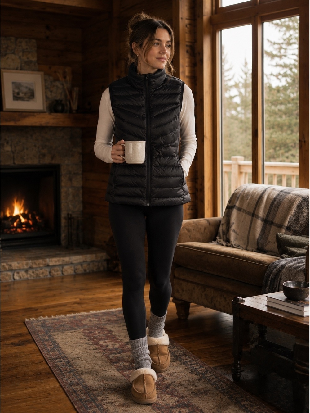 Lands' End Black quilted puffer vest fall layering Small